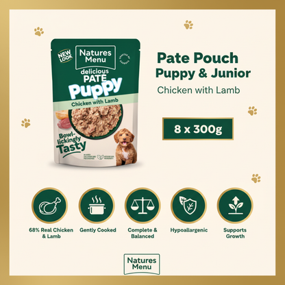 Natures Menu Puppy & Junior Pate Pouch Chicken with Lamb Infographic