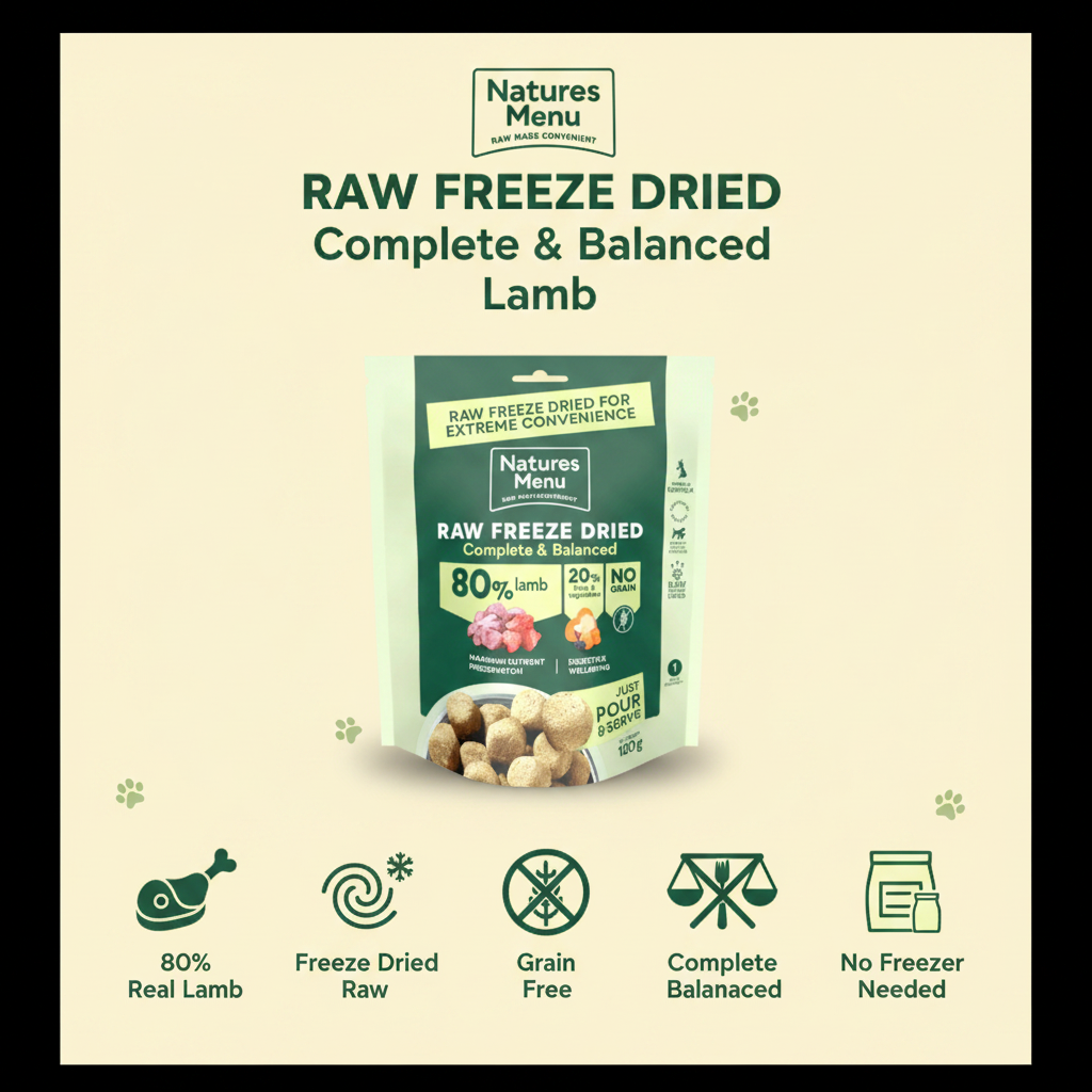 Natures Menu Raw Freeze Dried 80/20 Lamb Infographic