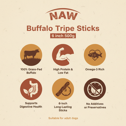 NAW Buffalo Tripe Sticks 6 inch Infographic