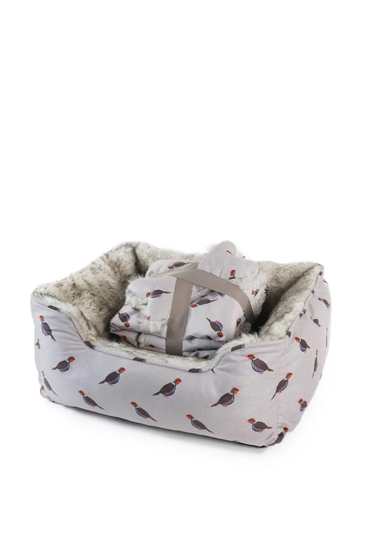 Rosewood Cupid & Comet Luxury Partridge Print Dog Bed Bundle Gift Set Small