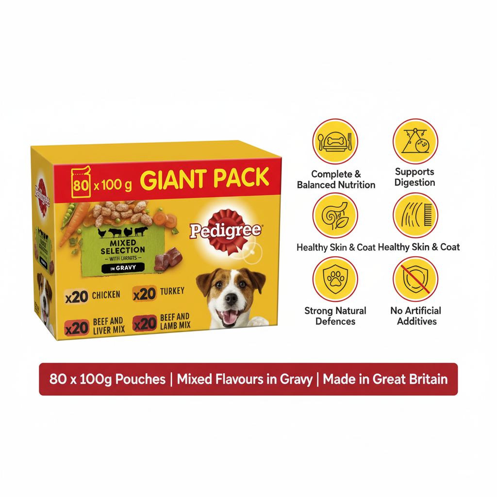 Pedigree Adult Mixed Selection in Gravy 80-pack Infographic