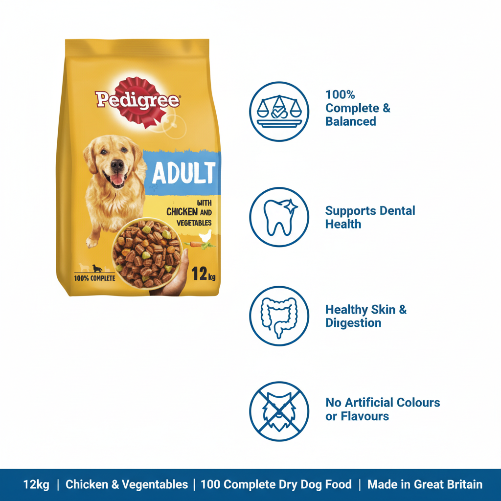 Pedigree Complete Adult Chicken & Vegetables 12kg Infographic