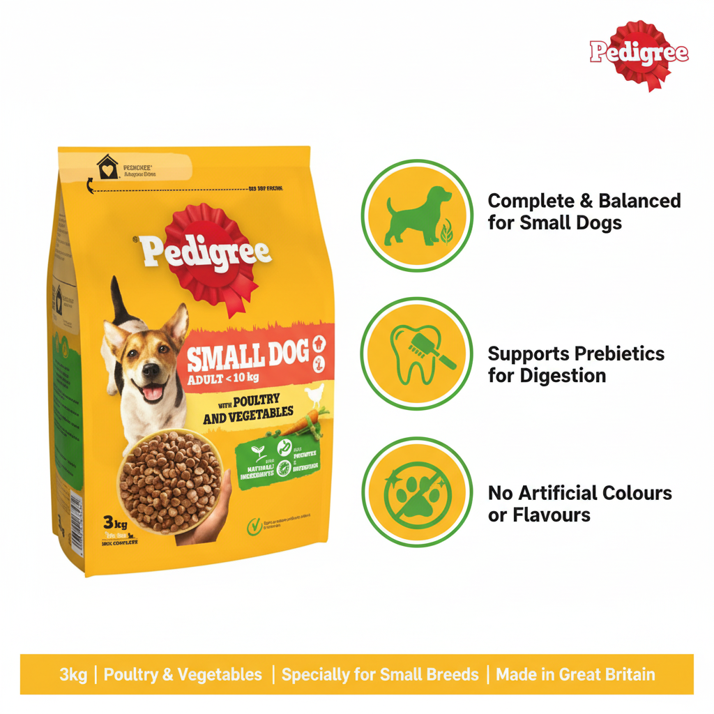 Pedigree Complete Adult Small Dog Poultry & Vegetables 3kg Infographic