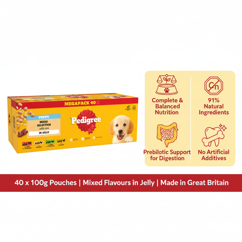 Pedigree Puppy Mixed Selection in Jelly Infographic with Packshot
