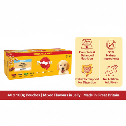 Pedigree Puppy Mixed Selection in Jelly Infographic with Packshot