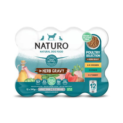 Naturo Cans Adult Dog Grain & Gluten Free Poultry Selection in Herb Gravy 12 x 390g