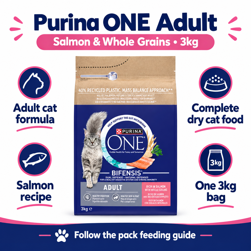 Purina One Adult Salmon & Whole Grains 3kg infographic