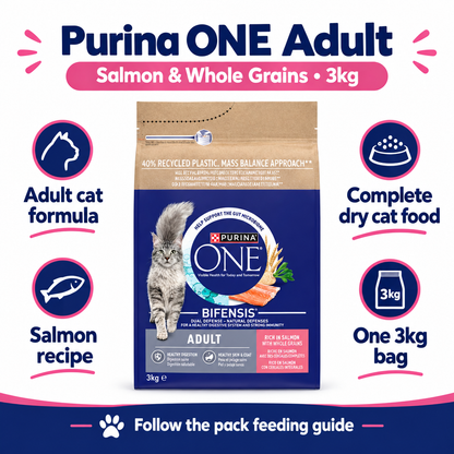 Purina One Adult Salmon & Whole Grains 3kg infographic
