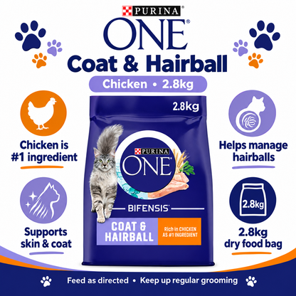 Purina One Coat & Hairball Chicken 2.8kg infographic