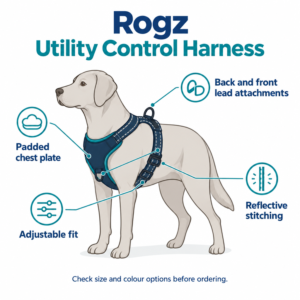 Rogz Utility Control Harness feature infographic