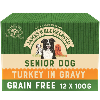 James Wellbeloved Senior Dog Pouch Grain Free Turkey 12 x 100g