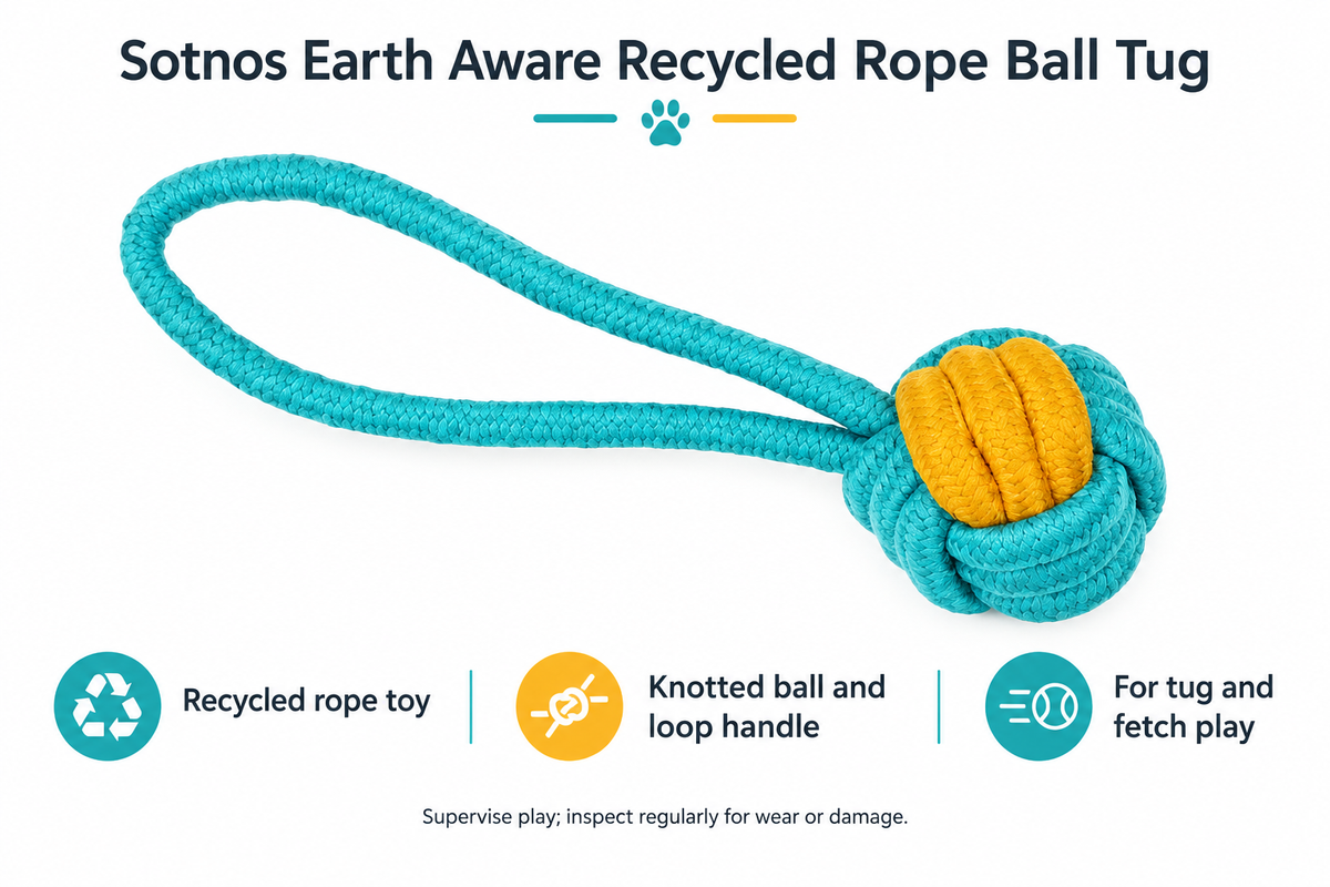 Sotnos Earth Aware Recycled Rope Ball Tug infographic draft