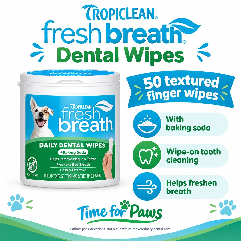 TropiClean Fresh Breath Dental Wipes 50 pack infographic