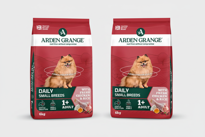 Two Arden Grange Daily Small Breeds Chicken & Rice 6kg bags side by side