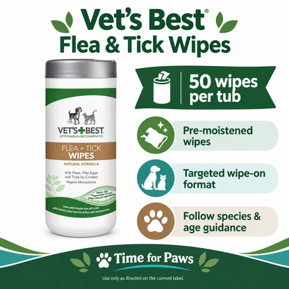 Vet’s Best Flea and Tick Wipes 50-wipe tub infographic