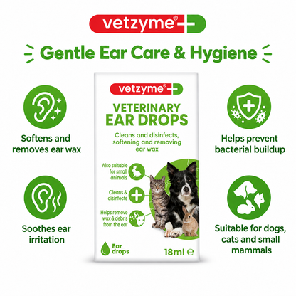 Vetzyme Antibacterial Eardrops & Cleanser infographic