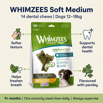 WHIMZEES Soft Medium 14-pack infographic