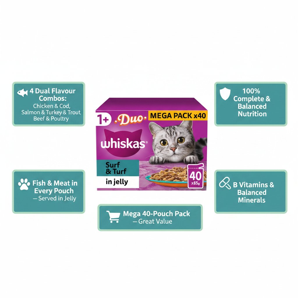 Whiskas Duo Surf & Turf in Jelly 40-Pack Infographic