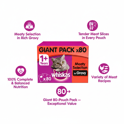 Whiskas Meaty Selection in Gravy Giant 80 Pack Infographic