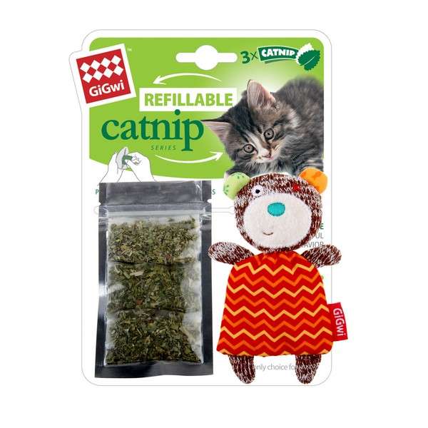 GiGwi Refillable Bear Ziplock Cat Toy With x3 Catnip Bags