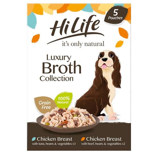Hilife Its Only Natural The Luxury Broth Collection Dog Food Pouches 5 x 100g