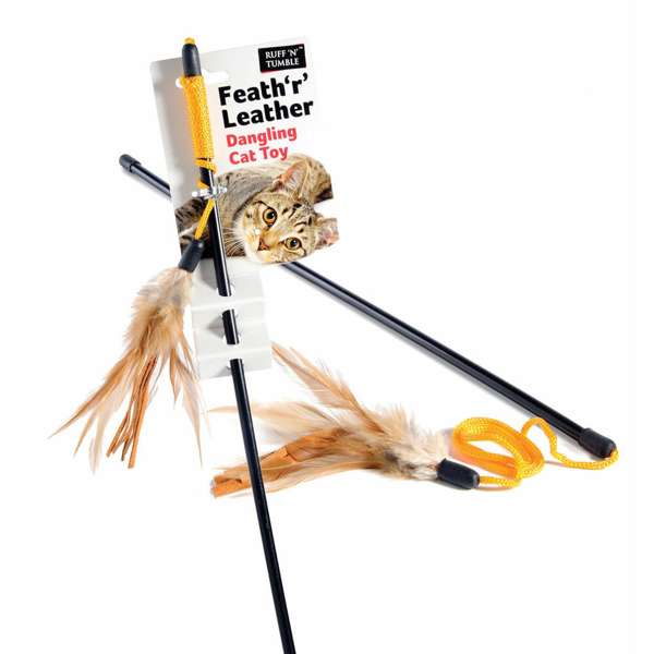 Ruff N Tumble Feath R Leather Cat Dangler