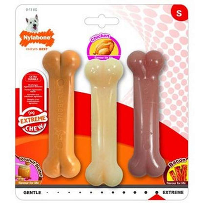 Nylabone Peanut Butter / Chicken / Bacon Extreme Bone Triple Pack - Small