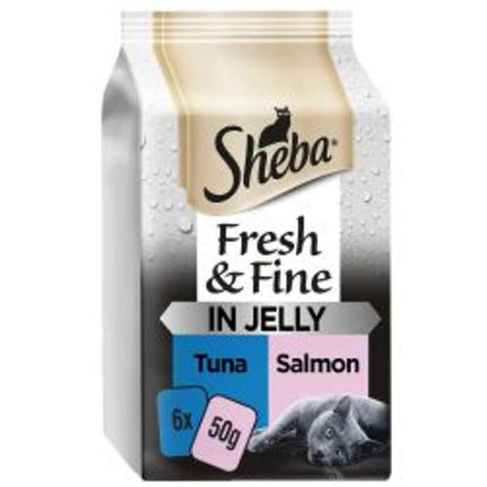 Sheba Fresh & Fine Wet Cat Food Pouches Salmon & Tuna In Gravy 6 x 50g (Pack of 8)