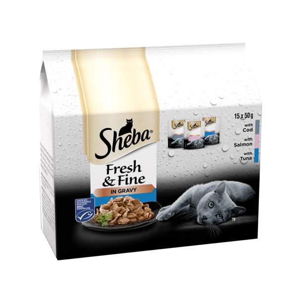 Sheba Pouch Fresh & Fine Fish Collection in Gravy 15 x 50g Pack of 3