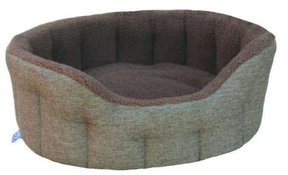 P&L Country Dog Heavy Duty Oval High Sided Bolster Style Basketweave with Fleece Lining Dog Beds