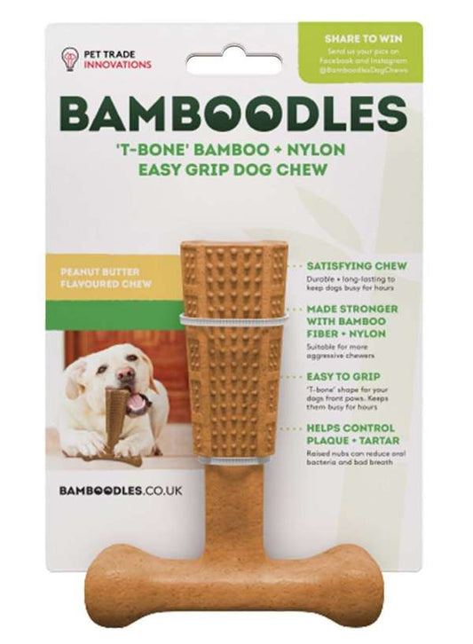 Bamboodles T-Bone Chew Toy For Dogs Peanut Butter Flavour