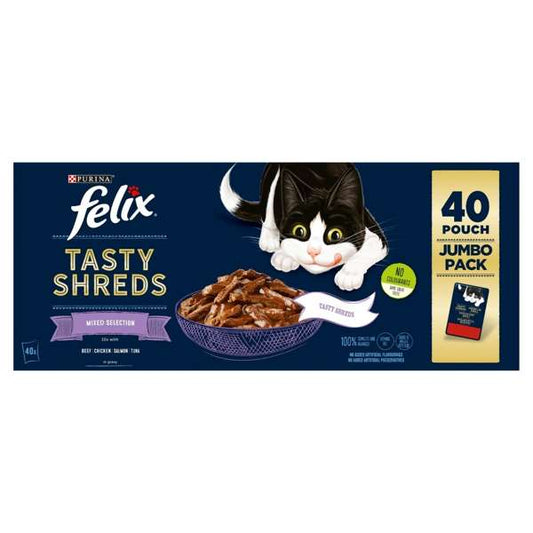 Felix Tasty Shreds Mixed Selection in Gravy Wet Cat Food 80g - Pack of 40
